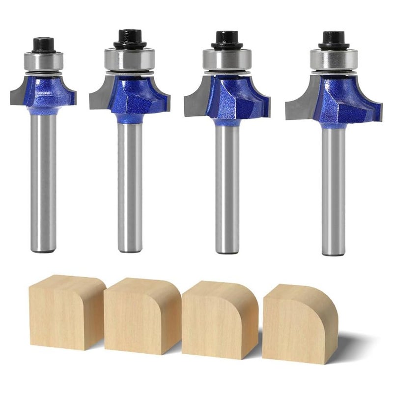 Ozmatip Roundover Router bit Set，Professional 1/4 inch Shank Roundover Edging Router Bit Set，Bearing Guide for Rounding Edge bit (for R 1/8", 1/4", 3/16", 25/64") 4Pcs (Roundover Router bit Set) - Image 1